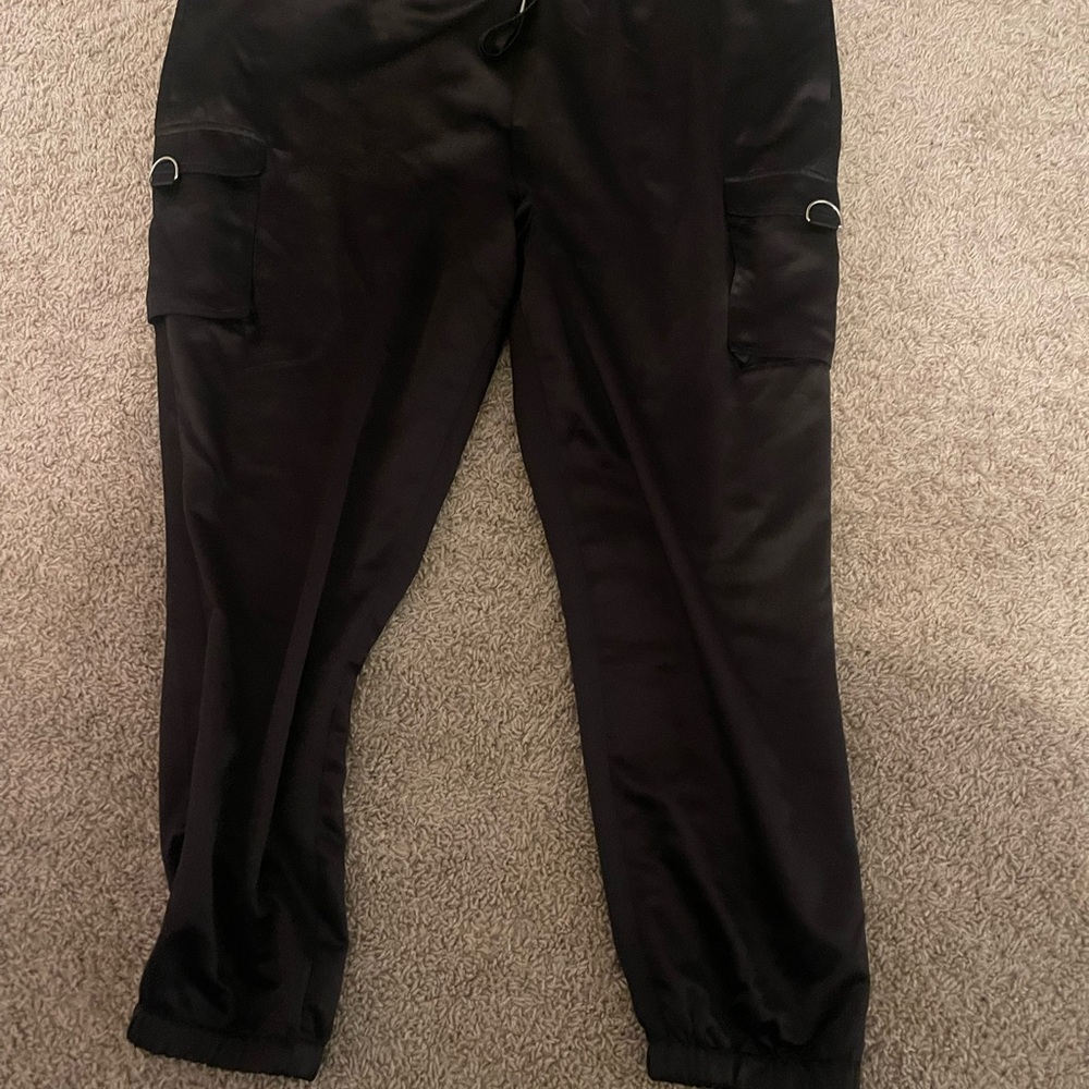Black satin  Cargo Pants